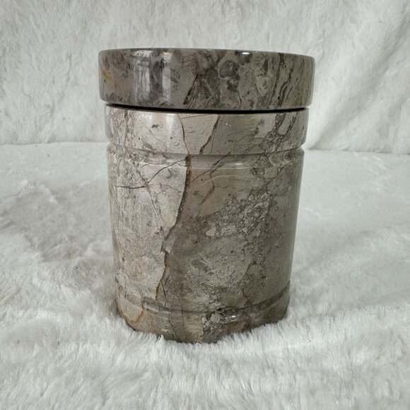Handcrafted Gray Marble Storage Jar With Lid Trinket holder Heavy - Picture 1 of 8